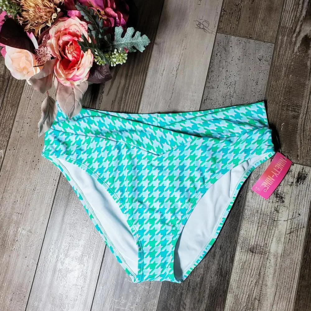 NWT Juniors' Ninety-Nine° High-Waist Cheeky Swim Bottoms Houndstooth Size XXL